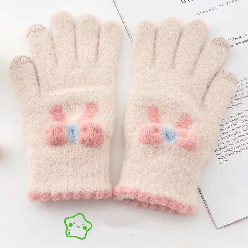 Plush Winter Gloves Cycling Warm Touch Screen Bow Knitted Gloves