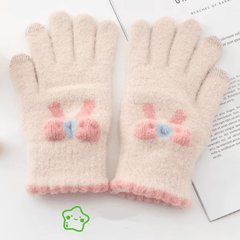 Plush Winter Gloves Cycling Warm Touch Screen Bow Knitted Gloves