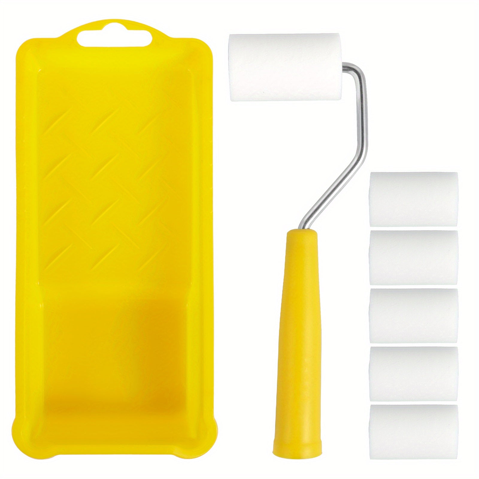8pcs Mini Foam Paint Roller Set with Handle and Trays