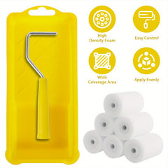 8pcs Mini Foam Paint Roller Set with Handle and Trays