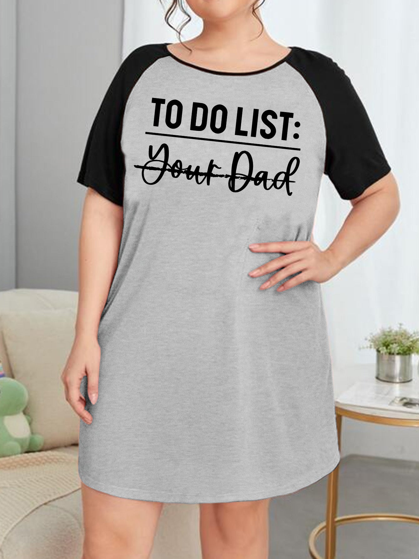 Casual Nightdress Women's Plus Letter Graphic Raglan Short Sleeve