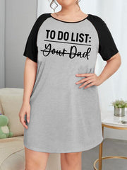 Casual Nightdress Women's Plus Letter Graphic Raglan Short Sleeve