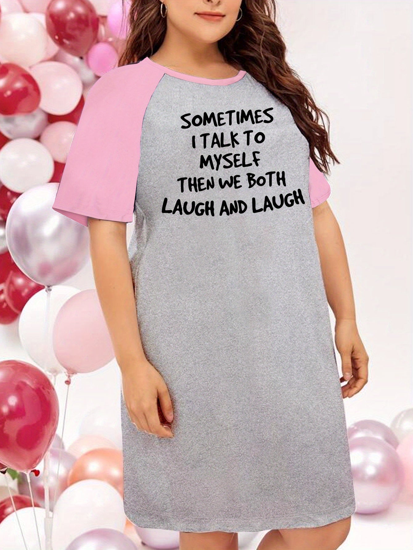 Women's Plus Letter Graphic Raglan Nightdress