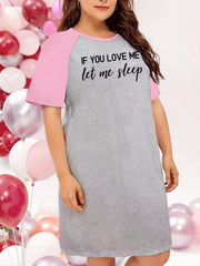 Nightdress Women's Plus Letter Graphic Raglan Short Sleeve