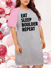 Nightdress Women's Plus Letter Graphic Raglan