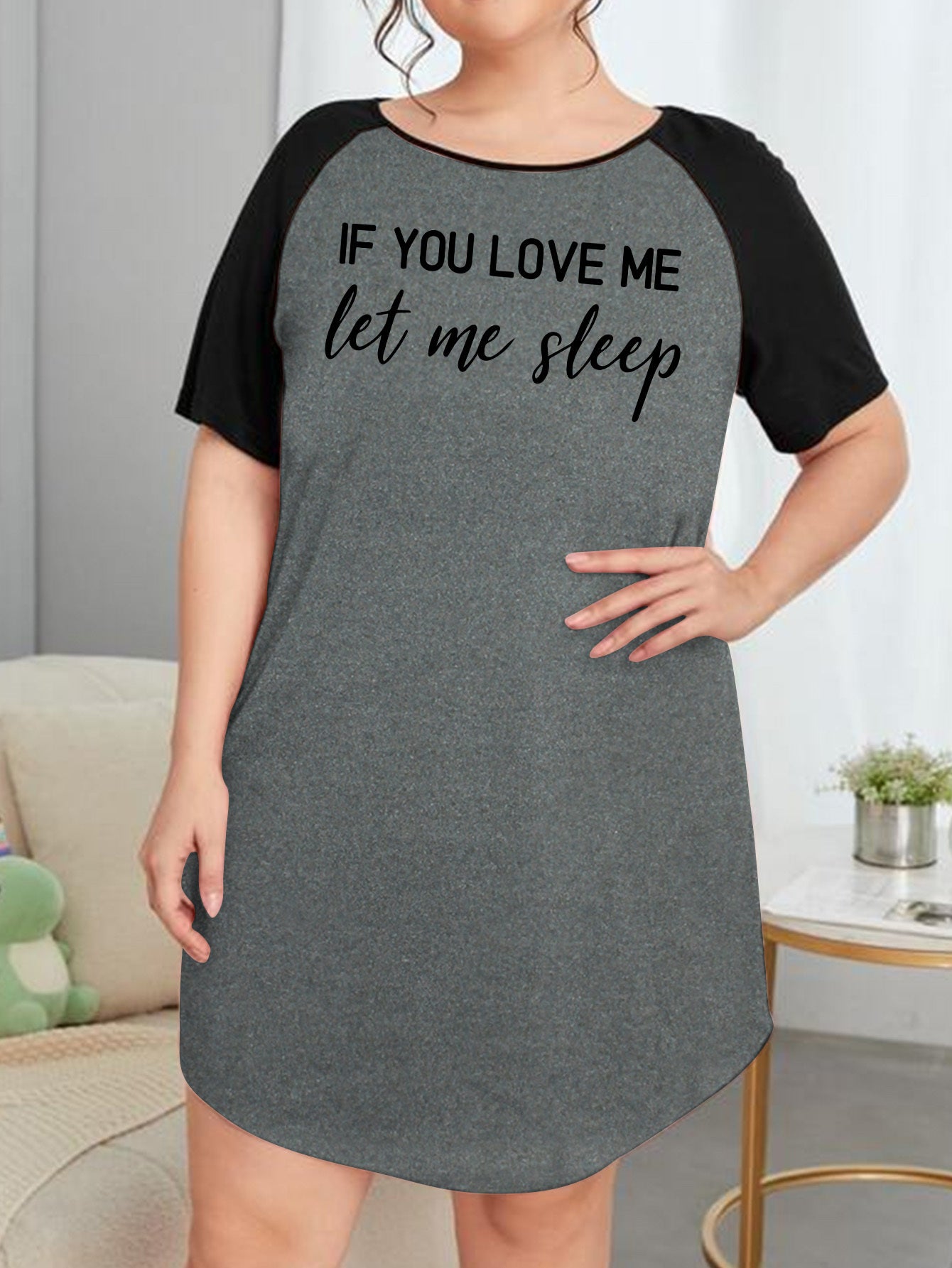 Nightdress Women's Plus Letter Graphic Raglan Short Sleeve