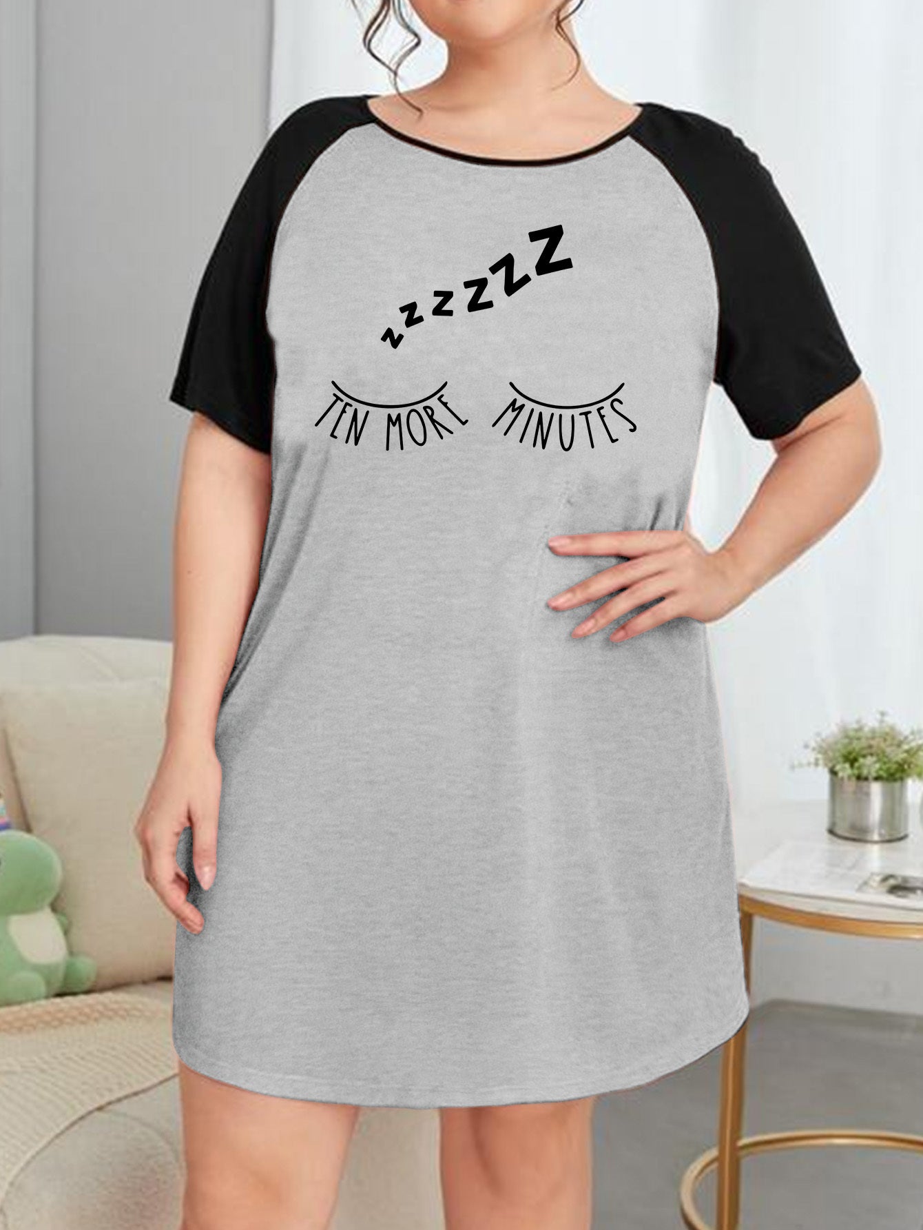 Casual Nightdress Women's Plus Eyelash Graphic Raglan Short Sleeve