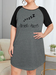 Casual Nightdress Women's Plus Eyelash Graphic Raglan Short Sleeve
