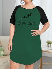 Casual Nightdress Women's Plus Eyelash Graphic Raglan Short Sleeve