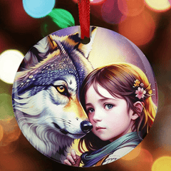 Wolf Little Girl Christmas Tree DIY Acrylic Pendant Blessing