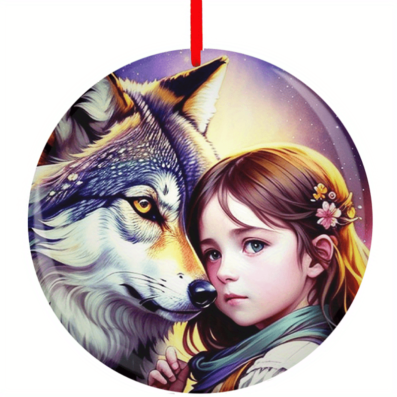 Wolf Little Girl Christmas Tree DIY Acrylic Pendant Blessing