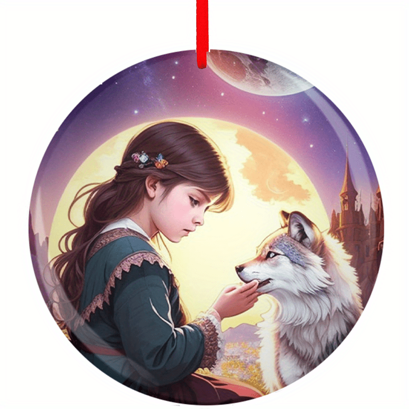 Little Girls With Wolf Christmas Tree Blessing DIY Acrylic Pendant