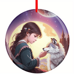 Little Girls With Wolf Christmas Tree Blessing DIY Acrylic Pendant