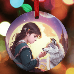 Little Girls With Wolf Christmas Tree Blessing DIY Acrylic Pendant