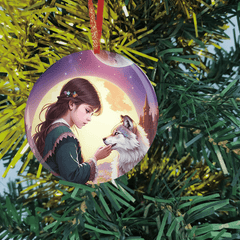 Little Girls With Wolf Christmas Tree Blessing DIY Acrylic Pendant