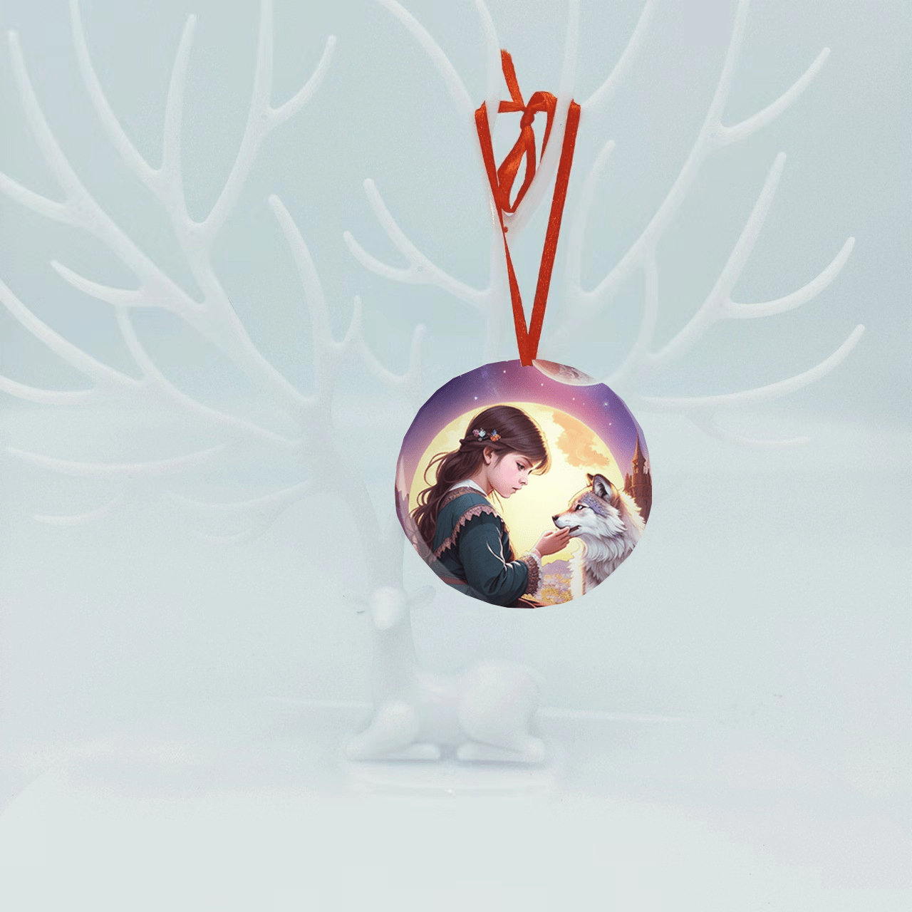 Little Girls With Wolf Christmas Tree Blessing DIY Acrylic Pendant