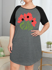 Floral Graphic Raglan Sleeve Plus Size Nightdress