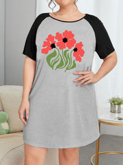 Floral Graphic Raglan Sleeve Plus Size Nightdress