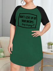Nightdress Women's Plus Letter Graphic Raglan Short Sleeve
