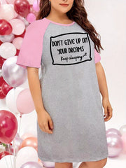 Nightdress Women's Plus Letter Graphic Raglan Short Sleeve
