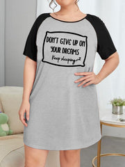 Nightdress Women's Plus Letter Graphic Raglan Short Sleeve