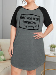 Nightdress Women's Plus Letter Graphic Raglan Short Sleeve