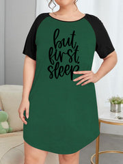 Women's Nightdress Slogan Graphic Raglan Short Sleeve