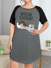 Nightdress Women's Plus Cartoon Figure & Cat Graphic Raglan Short Sle
