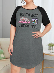 Nightdress Women's Plus Cat & Letter Graphic Raglan Short Sleeve