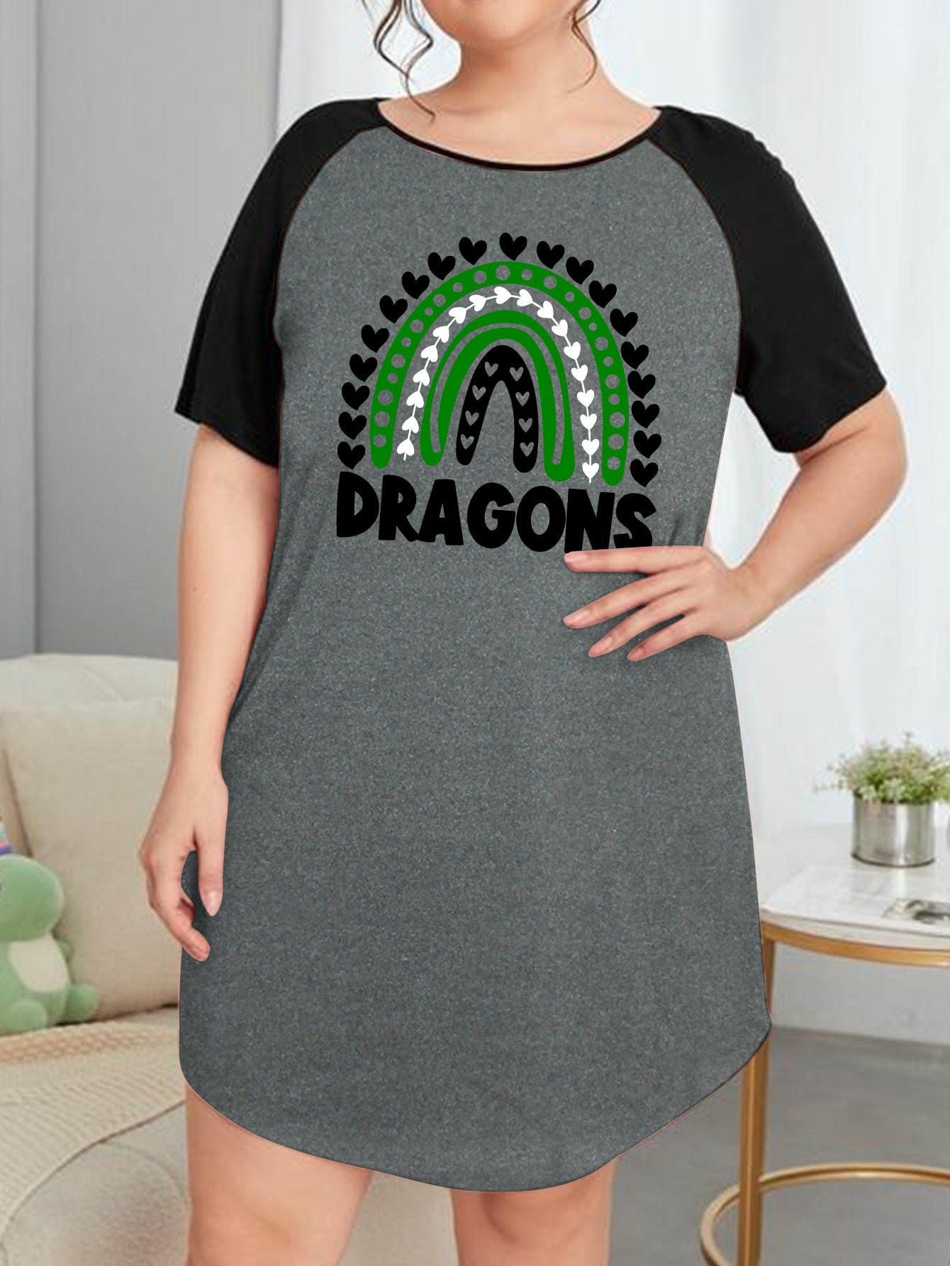 Heart Rainbow & Letter Graphic Short Sleeve Nightdress