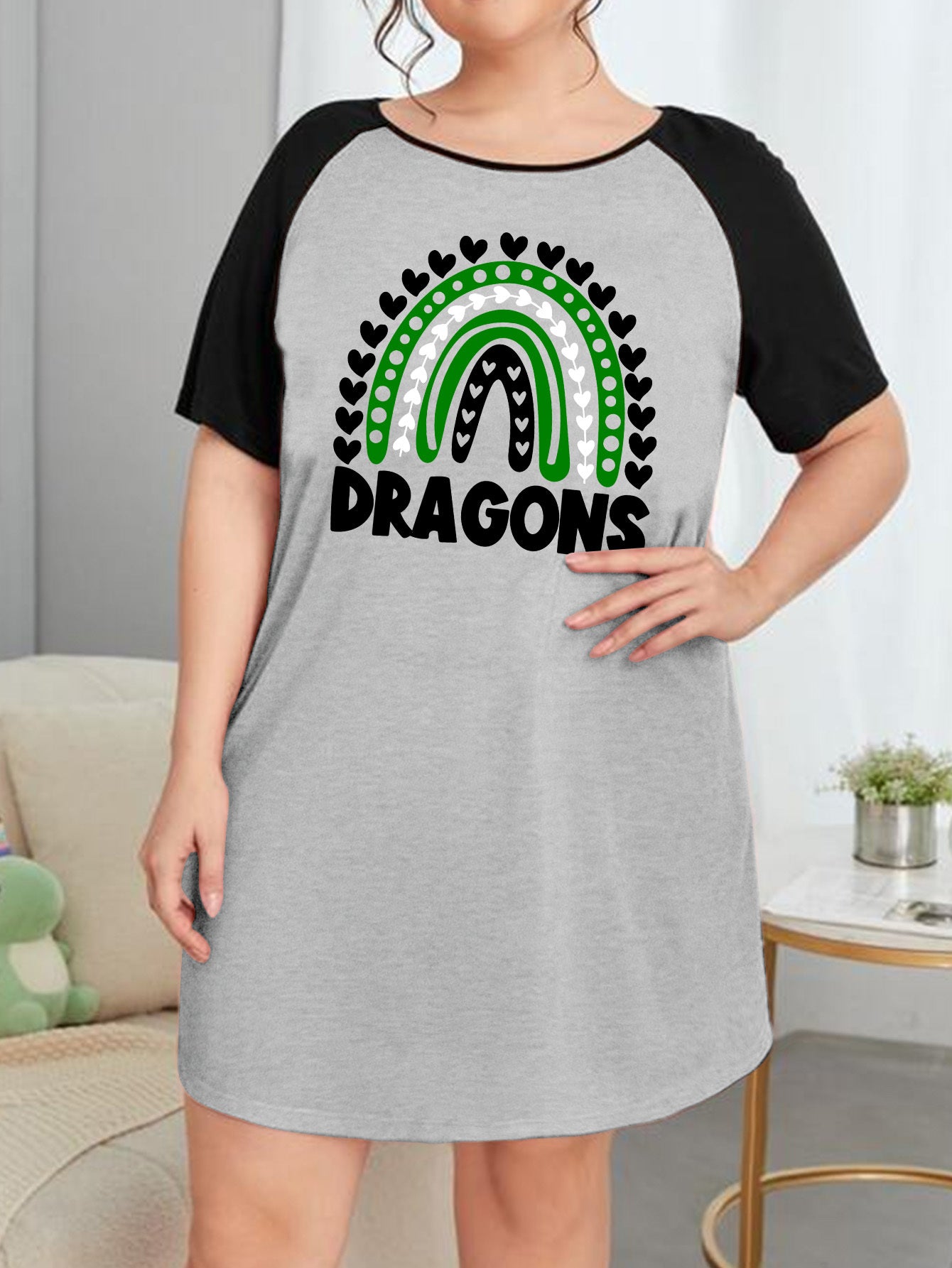 Heart Rainbow & Letter Graphic Short Sleeve Nightdress