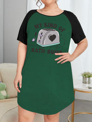 Nightdress Women's Plus Appliances & Letter Graphic Raglan Short Sleev