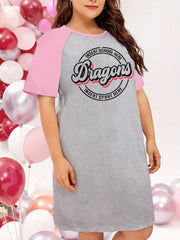 Plus Size Art Letter Graphic Raglan Sleep Dress