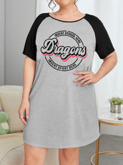Plus Size Art Letter Graphic Raglan Sleep Dress