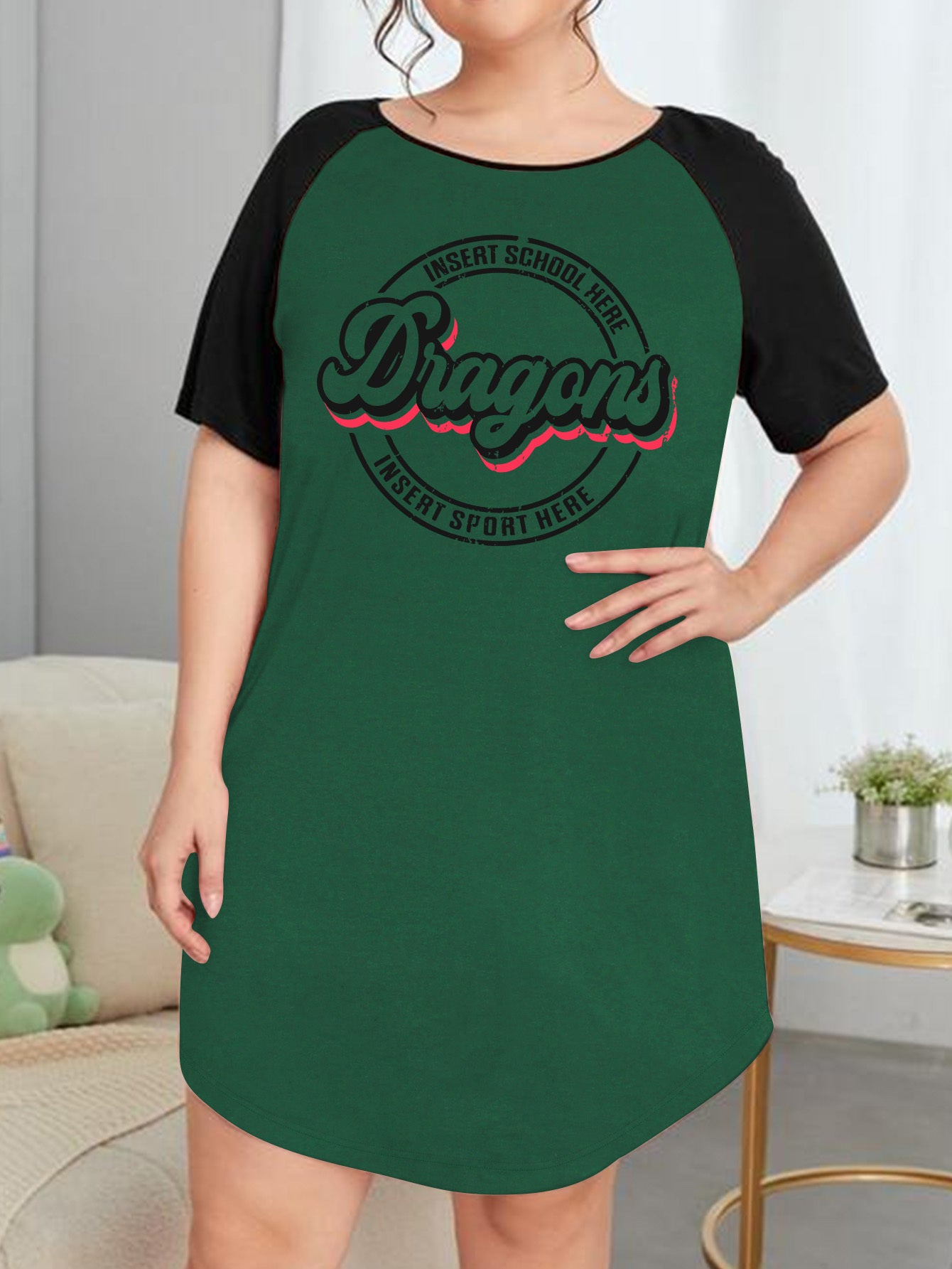 Plus Size Art Letter Graphic Raglan Sleep Dress
