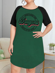 Plus Size Art Letter Graphic Raglan Sleep Dress