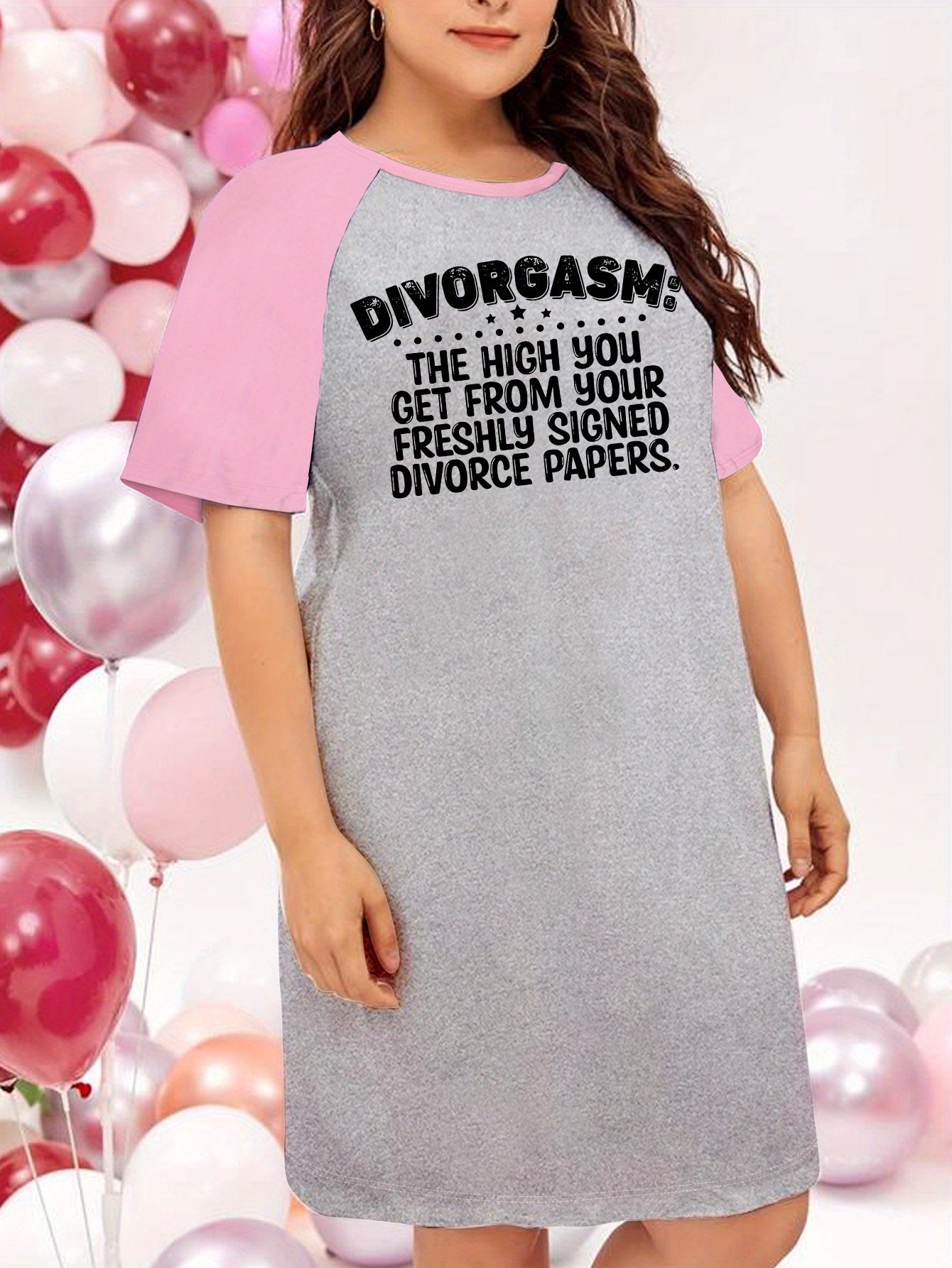 Nightdress Women's Plus Letter Graphic Raglan Short Sleeve