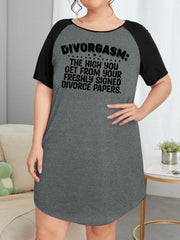 Nightdress Women's Plus Letter Graphic Raglan Short Sleeve