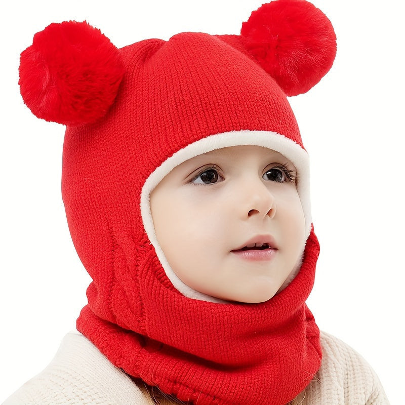 Children's 2-In-1 Hat & Scarf Winter Warm Knitted Cap