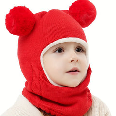 Children's 2-In-1 Hat & Scarf Winter Warm Knitted Cap