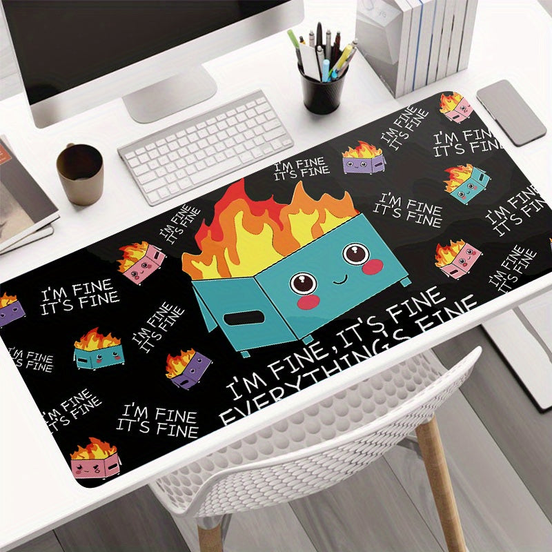 Funny Dumpster On Fire Mouse Pad - Large Desk Pad for Gamer or Office