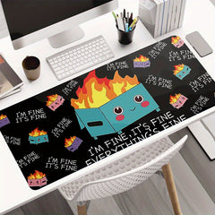 Funny Dumpster On Fire Mouse Pad - Large Desk Pad for Gamer or Office