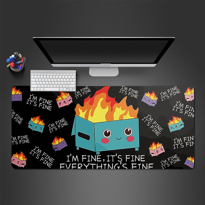 Funny Dumpster On Fire Mouse Pad - Large Desk Pad for Gamer or Office
