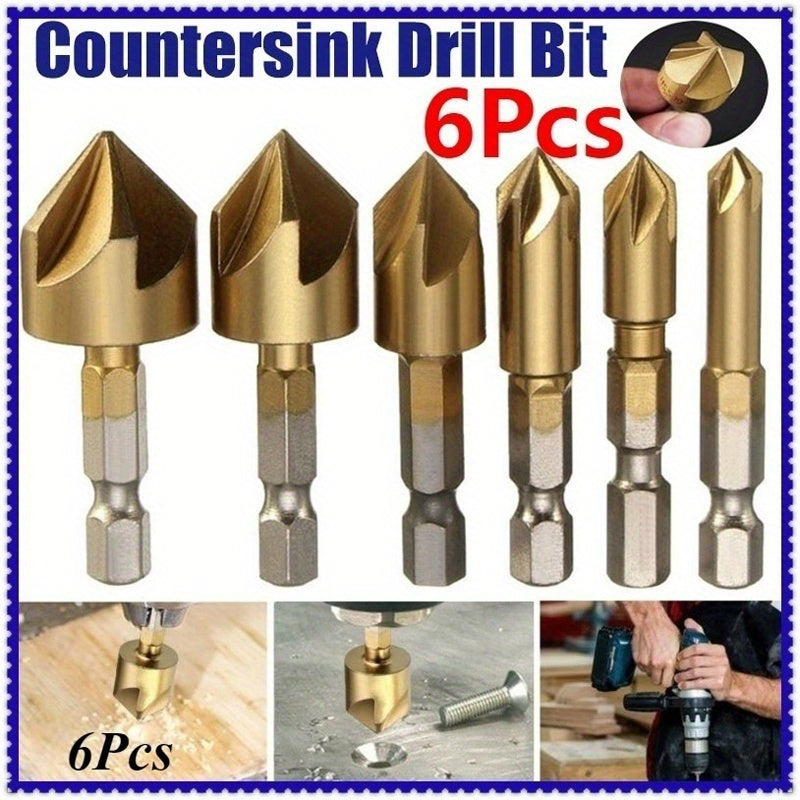 6-Piece High Carbon Steel Drill Bits Set with 6-19mm Countersink Drill Bits