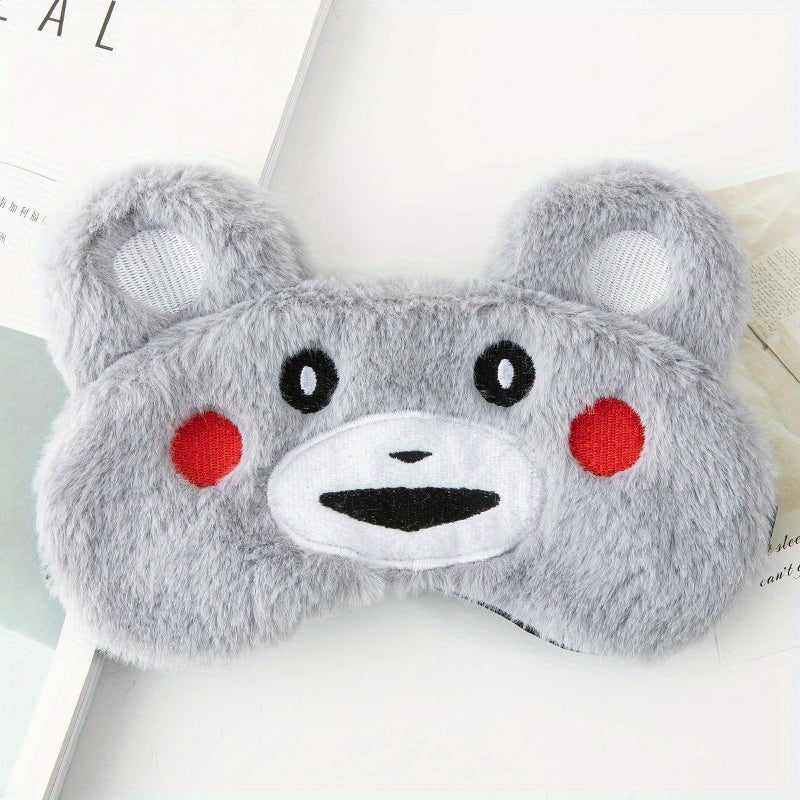 Cartoon Plush Sleep Mask - Adjustable Blackout Blindfold for Travel