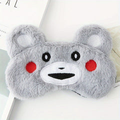 Cartoon Plush Sleep Mask - Adjustable Blackout Blindfold for Travel