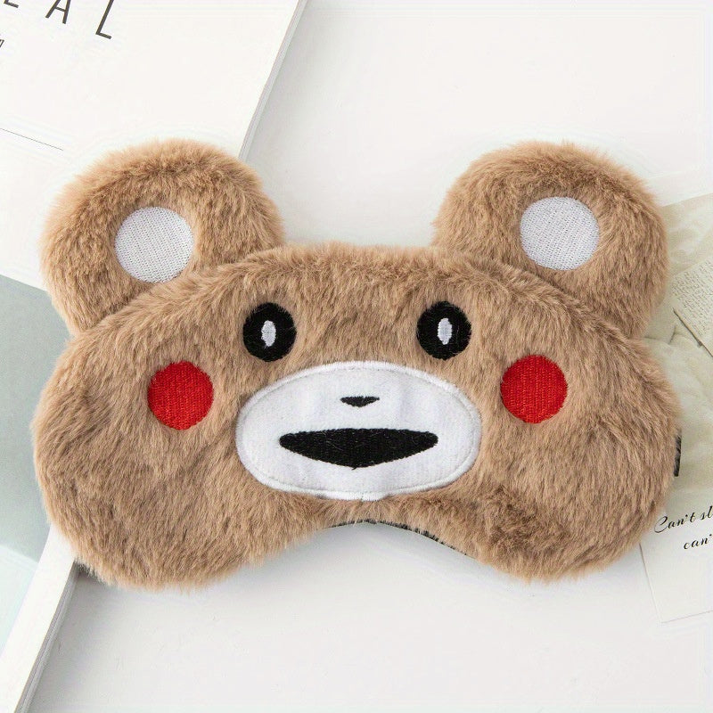 Cartoon Plush Sleep Mask - Adjustable Blackout Blindfold for Travel