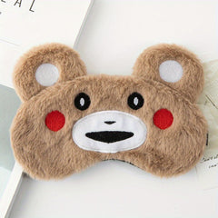 Cartoon Plush Sleep Mask - Adjustable Blackout Blindfold for Travel