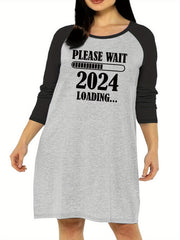 Casual Nightdress Women's Plus Letter Graphic Raglan Sleeve