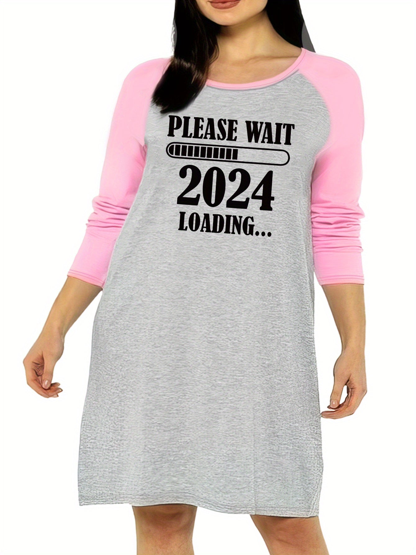 Casual Nightdress Women's Plus Letter Graphic Raglan Sleeve